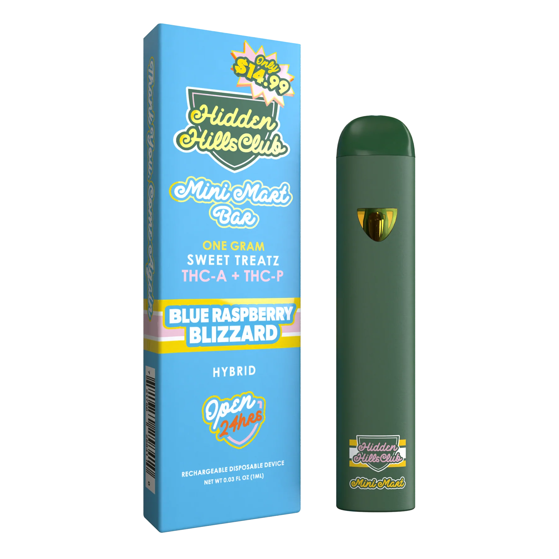 Hidden Hills Blue Raspberry Blizzard Sweet Treatz Mini Mart Bar Disposable Vape