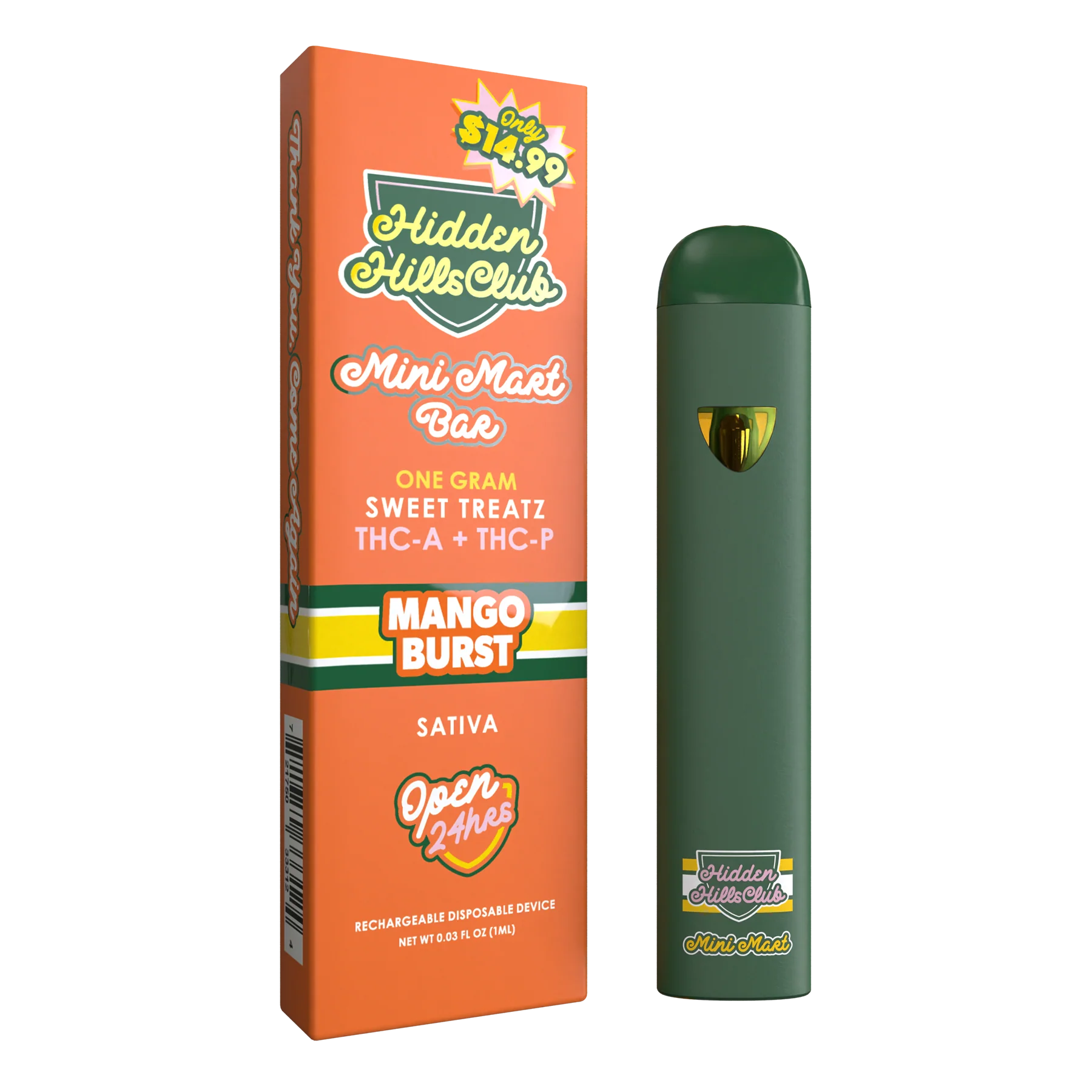 Hidden Hills Mango Burst Sativa Sweet Treatz Mini Mart Disposable Vape